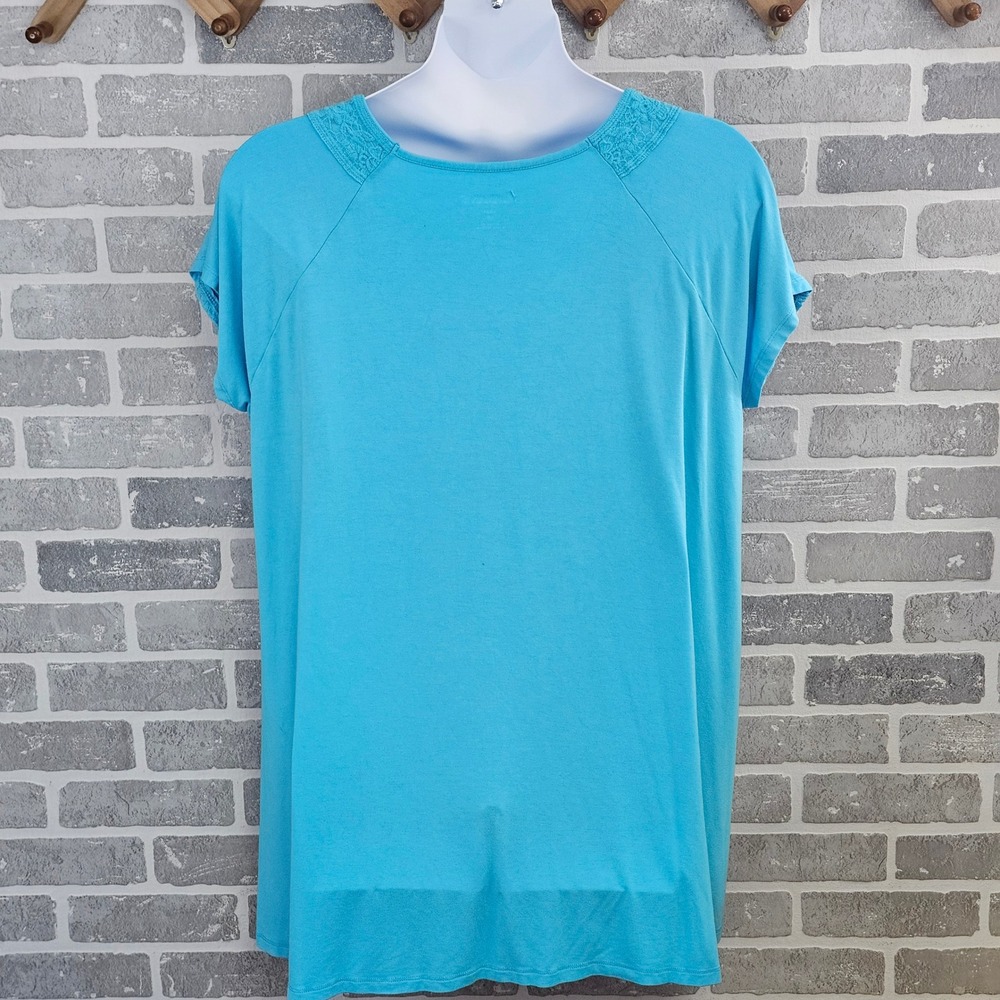 Roaman's Womens 1X 22/24 Turquoise Blue Lace Crochet Lightweight Flowy Top - Picture 4 of 7